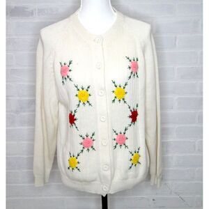 Vintage Cardigan‎ Size 46 Hand Embroidered Boho Lagenlook Granny Floral 50s 60s